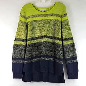 LIZ CLAIBORNE Ombre Neon Yellow Green To Navy Blue Sweater Size L